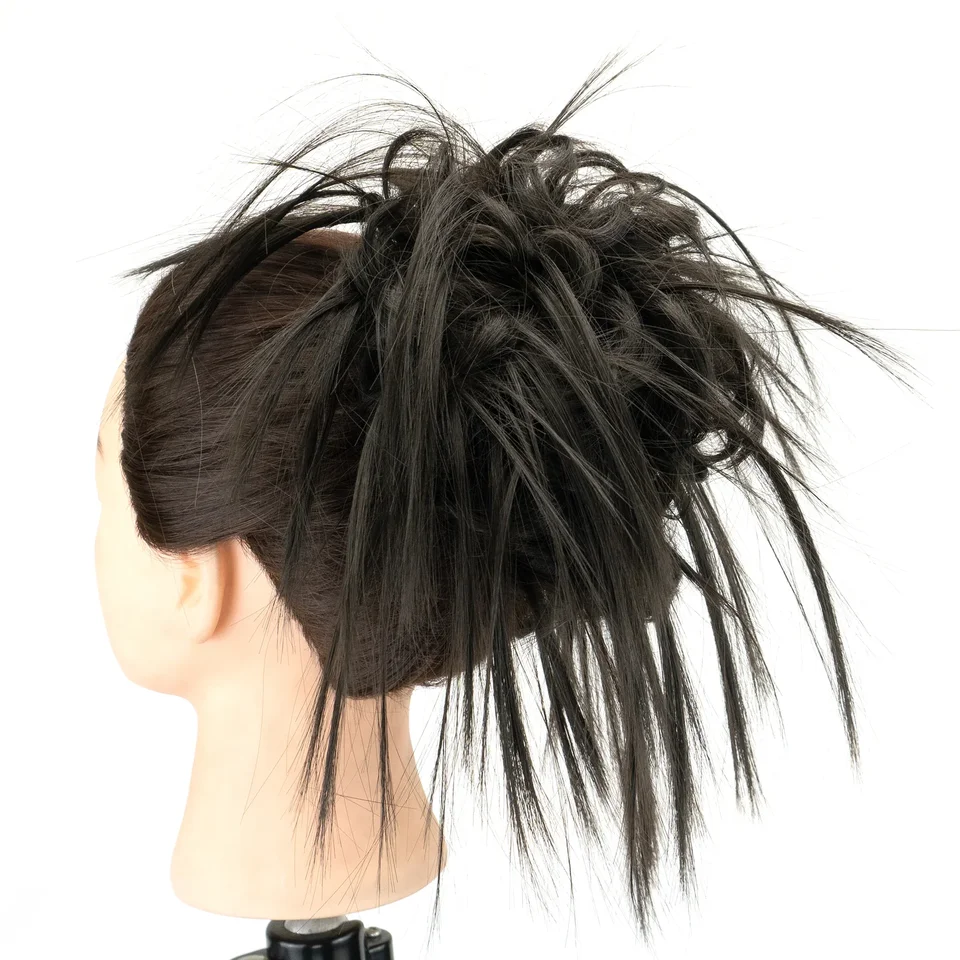 Postizo sintético de moño despeinado, extensión con scrunchie falso, piezas rizadas, cola de caballo con moño, cintas para cabeza para mujer 4