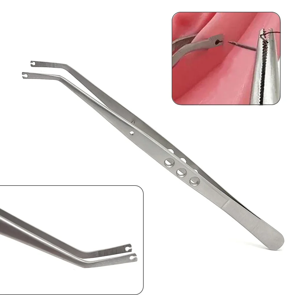 2pcs Stainless Steel Surgical Operation Stitching Tweezer Serrated Tip Dental Tool Precise Grasp