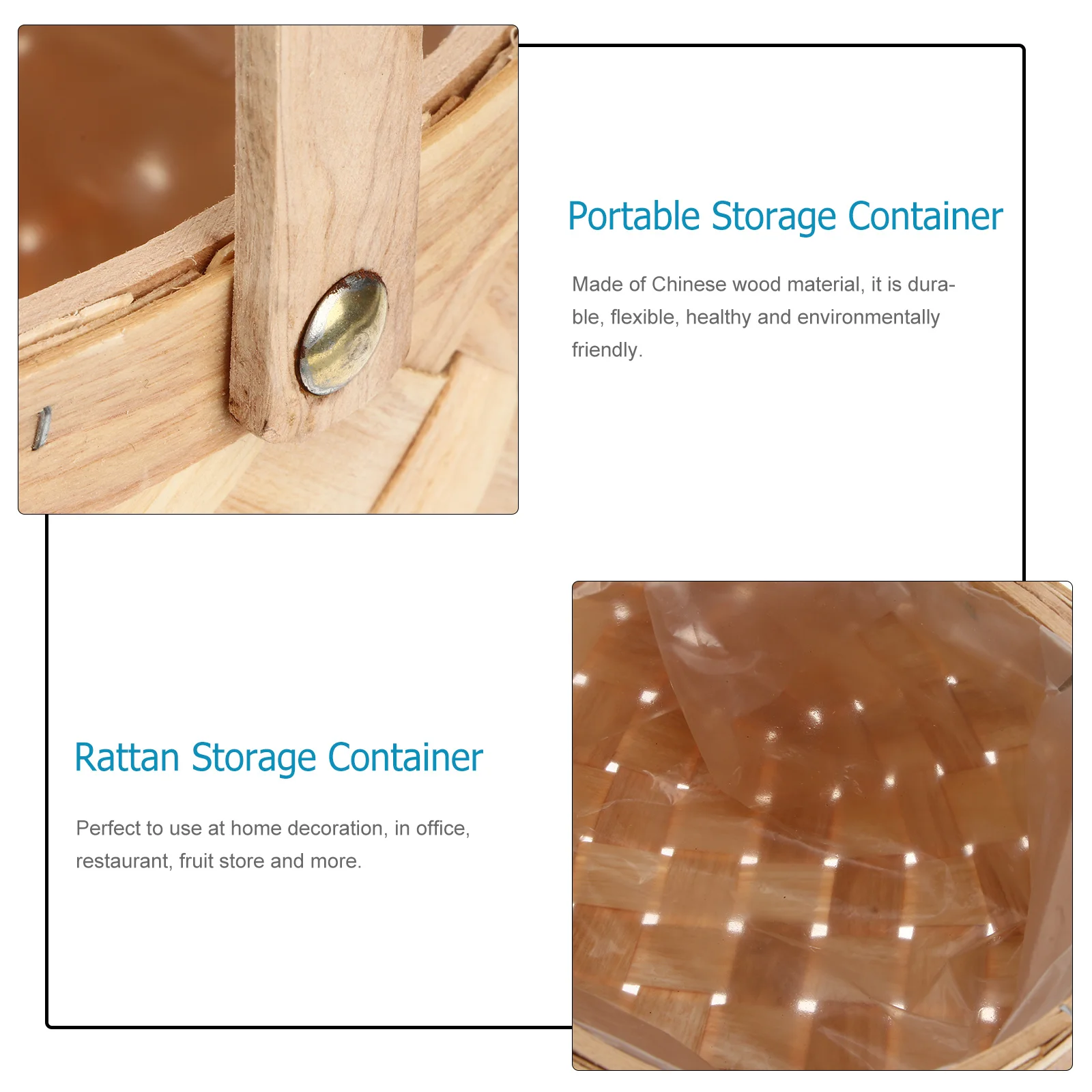 

Medium Wooden Woven Storage Basket Handmade Bamboo Organizer For Home Office Fruit Store Decoration Houseware Container