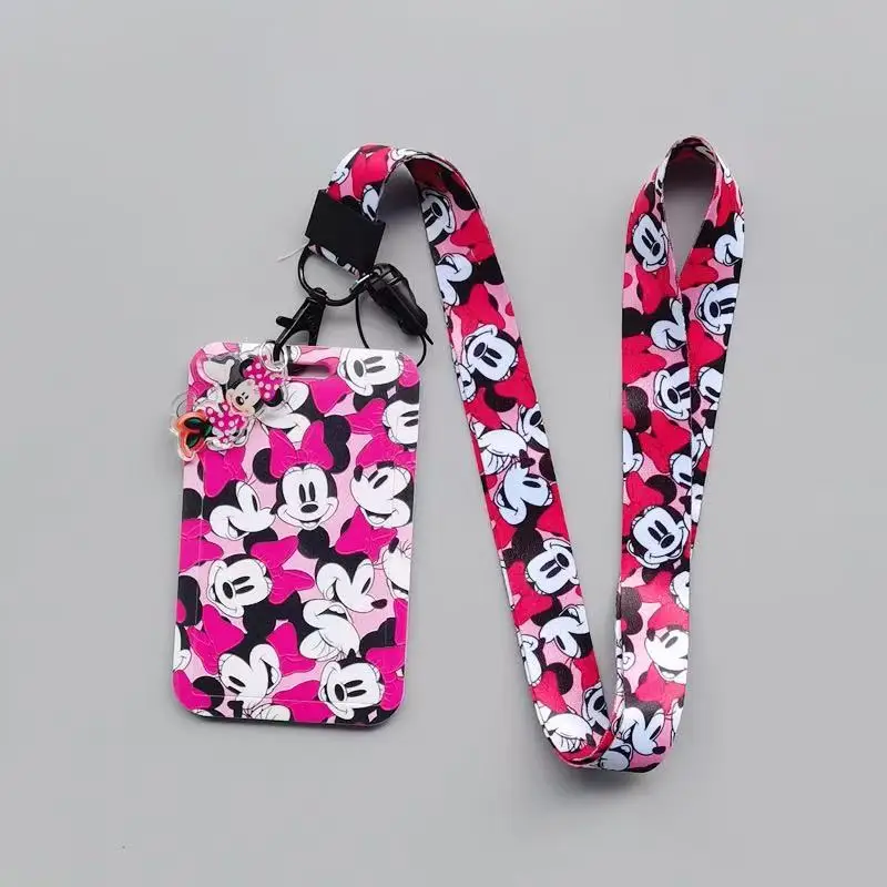 Set Kartu PVC Kartun Disney Minnie Set Kartu Tas Leher Anime Kampus Pelajar Set Kartu ID Tali Gantung Gantungan Kunci