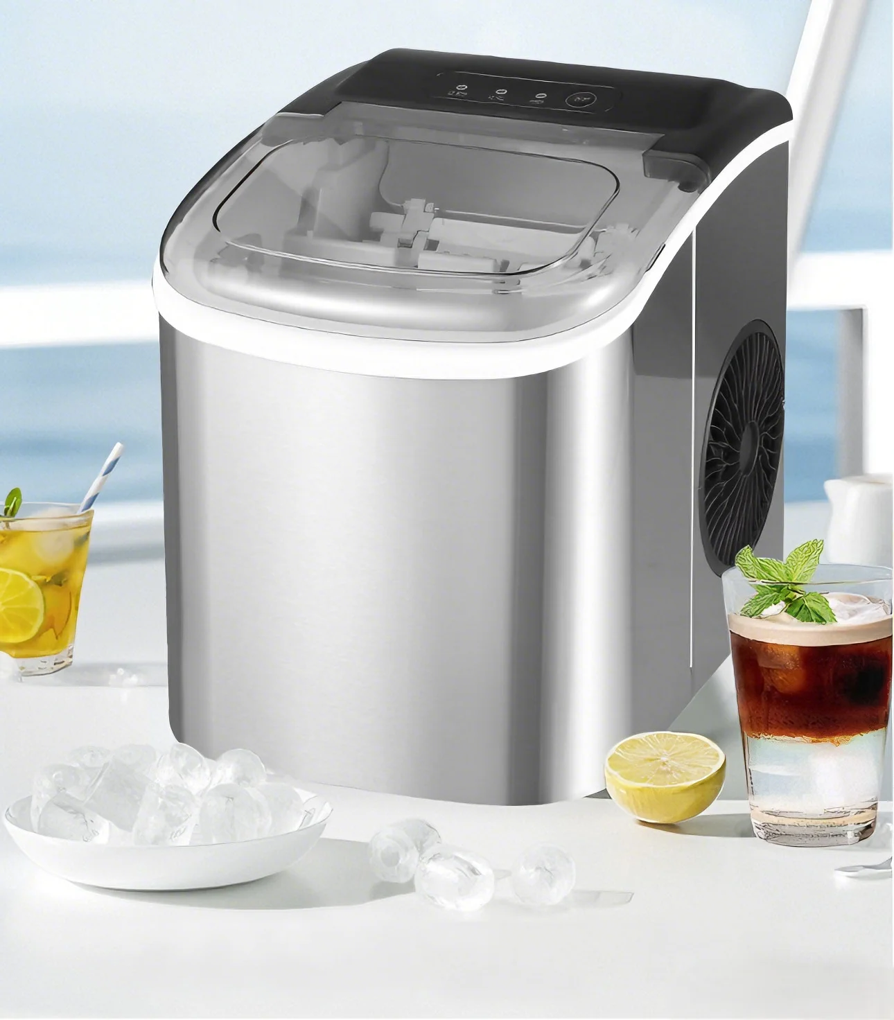 Countertop Stylish Design Ice Maker with Portable Handle Large Capacity Quick Ice Making Bullet Ice for Family Hotel Bar Use