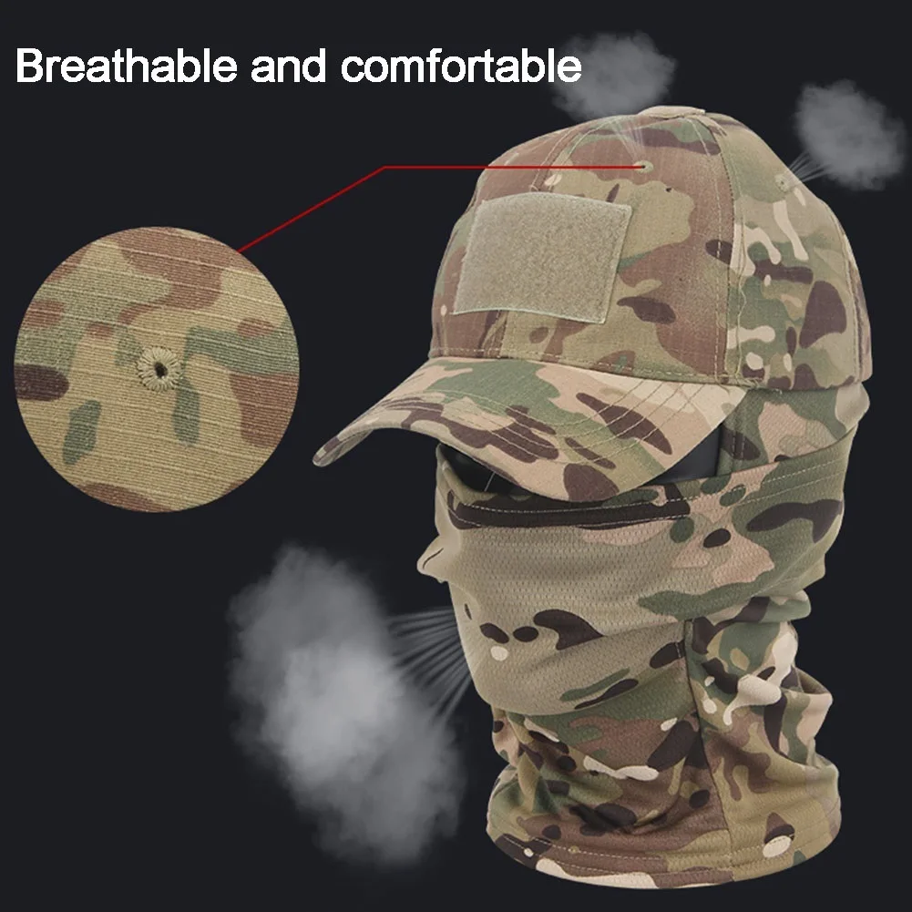 Tactical Shooting Headset Set, Head-Mounted HD Communication Earmuff & Camo Baseball Cap & Breathable Balaclava, Airsoft Headpho