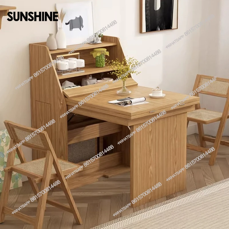 

Folding dining table log wind can store tables and chairs small apartment Nordic home
