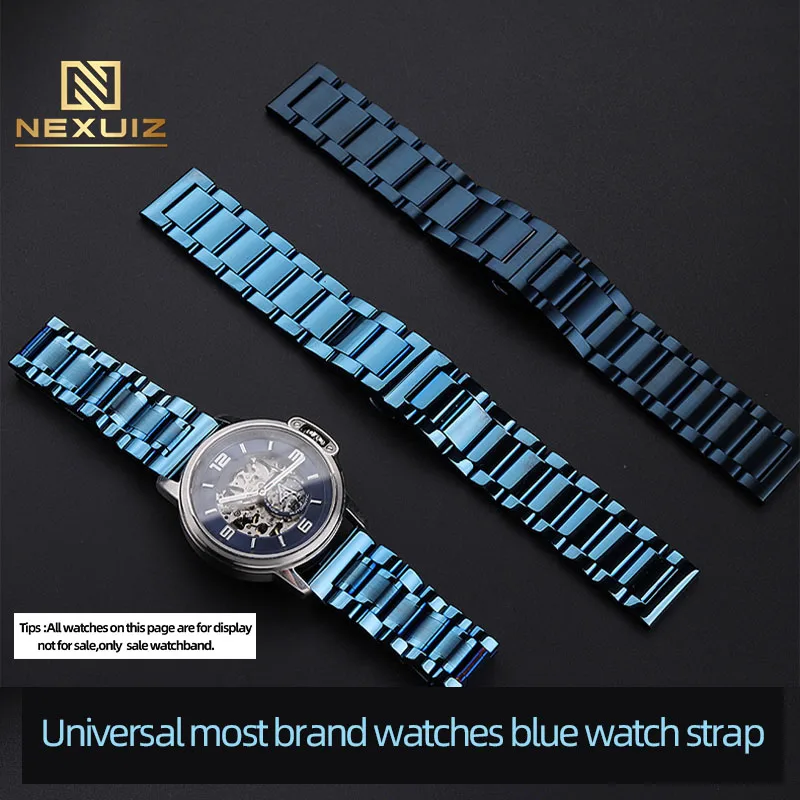 

Solid Steel Watch Strap For ROSSINI Citizen Tissot Panerai Watch band Be common 18mm 20mm 21mm 22mm Blue Fashion Watch Bracelet