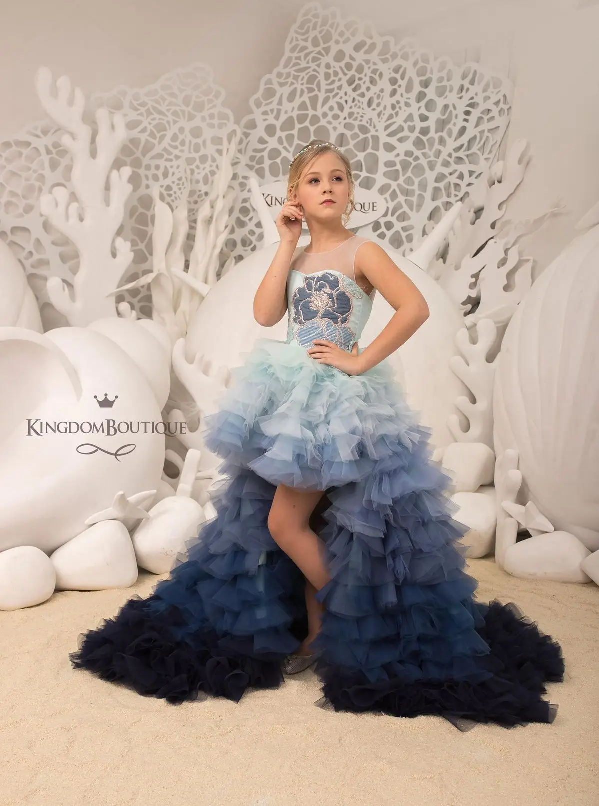 الربط الألوان الأزرق الأميرة زهرة فتاة فستان مثير بلا أكمام مرحبا لو ثوب زفاف الاطفال حفلة عيد ميلاد مهرجان ثوب مخصص
