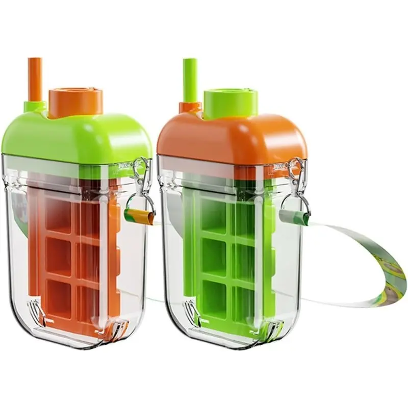 Ice Water Bottle 1 Set Featuring A Rotating Ice Dispensing Function And Including A Straw, Ideal For Camping And Cycling