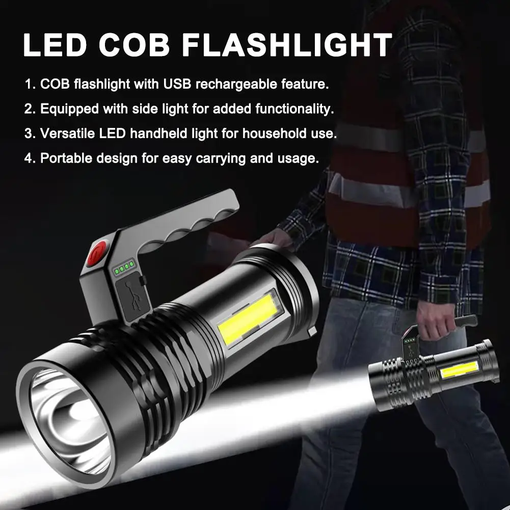 LED COB Flashlight USB Rechargeable 4 Mode Waterproof Outdoor Torch Searchlight Lamp For Fishing Camping Hunting Torch