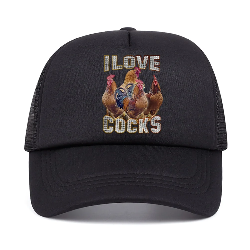 I Love Cocks Roosters Meme Baseball Cap Chicken Lovers hat Men Women Summer mesh breathable visor Trucker Hats