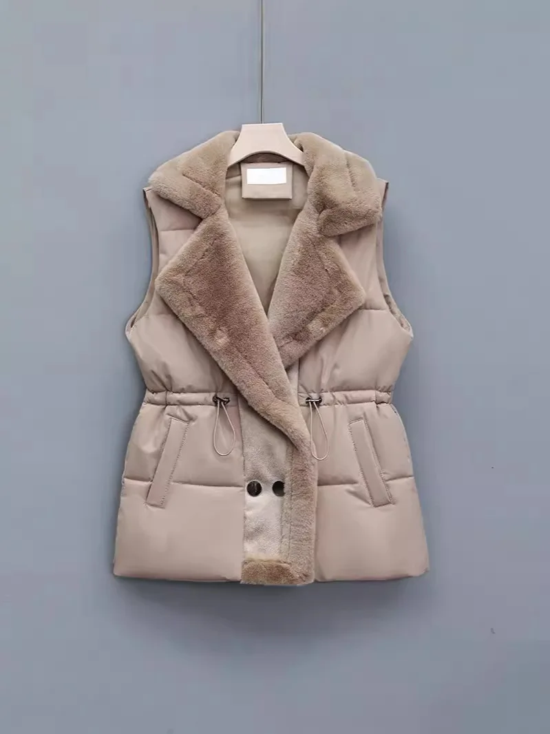 

Autumn Winter Polyester Fiber Zipper Closure Comfortable Casual Women's Cotton Vest Waist-Cinching Suit Collar Jacket Outerwear