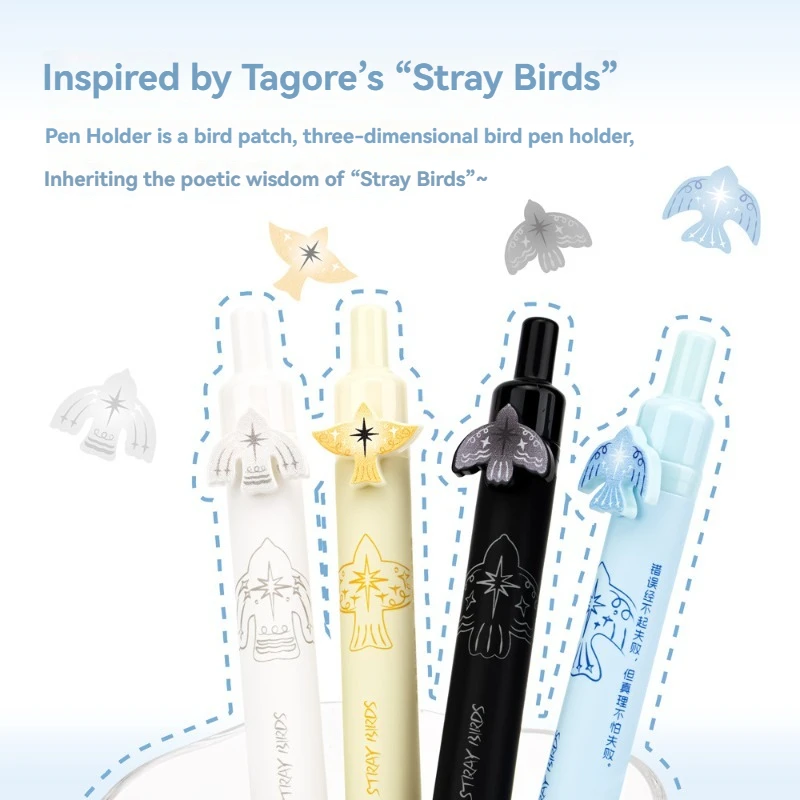 12PCS Stray Birds Press Gel Pen Literary And Artistic Small Crowd Styling Pen Thick Black Quick Dry Brush Question Pen 0.5 Black
