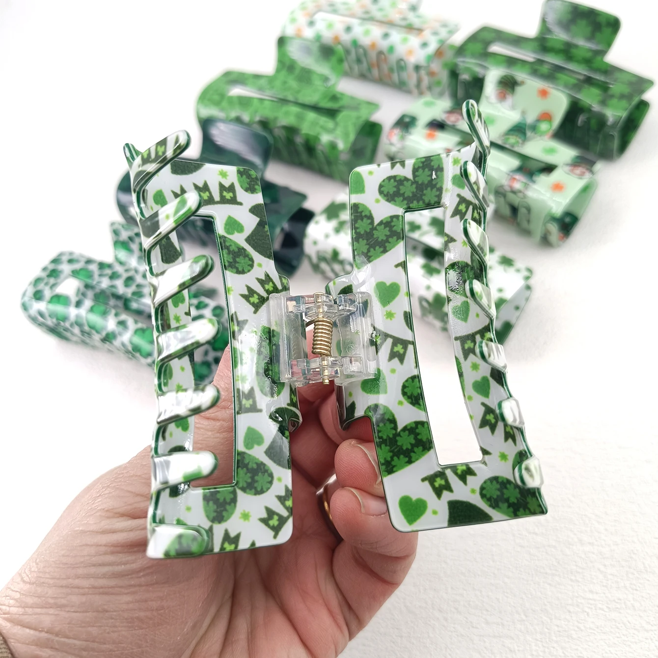 8.2cm 2024 St. Patrick\'s Day Clover Hair Clip Heart shaped Leaf Headpiece Irish Festival Collection Party Decoration