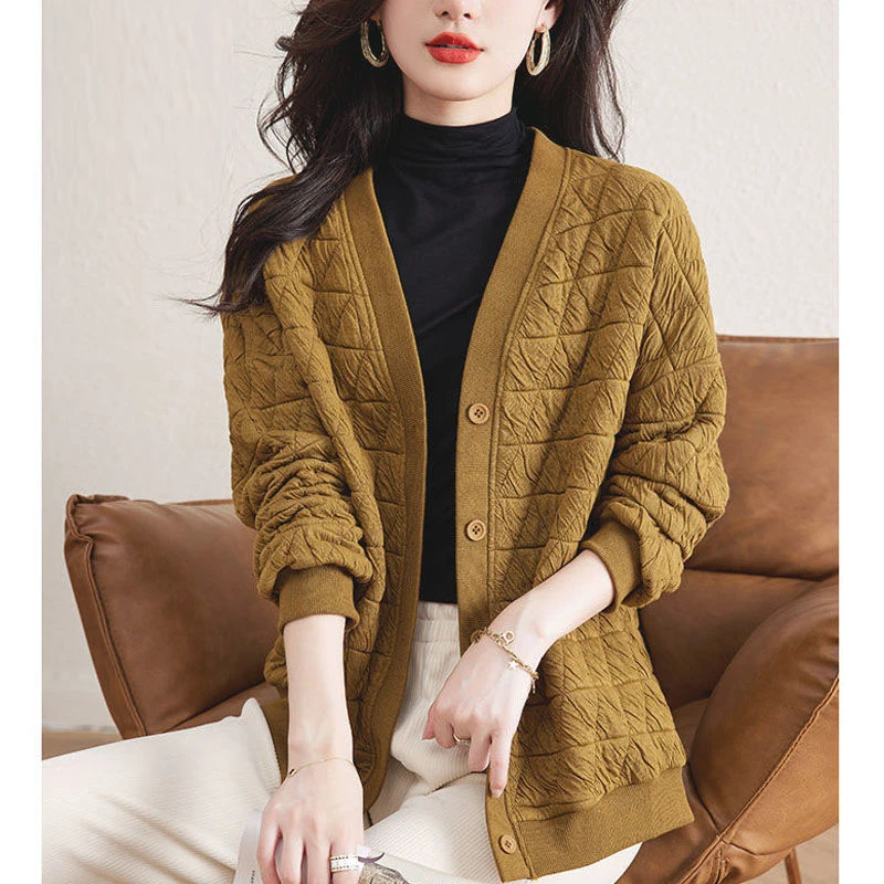 

Women's Autumn and Winter Retro Y2K Casual Streetwear Long Sleeve Cotton Jackets Female Elegant V Neck Solid Loose Button Coats