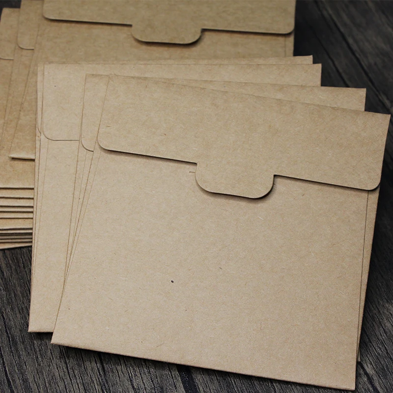 20pcs Vintage Kraft Paper Envelope Square Mini Blank CD Storage Envelope Bag Small Card Packaging