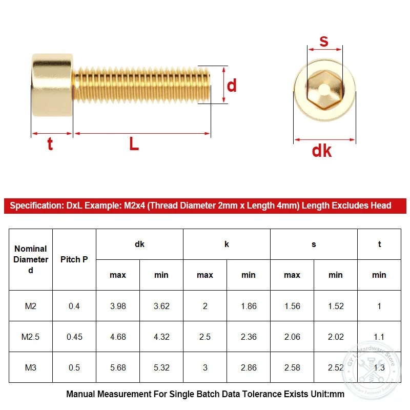 H65 Brass Hex Socket Screw M2 M2.5 M3 Conductive Anti Oxidation Fastener For Switch Distribution Box Electrical Hardware 4-30mm