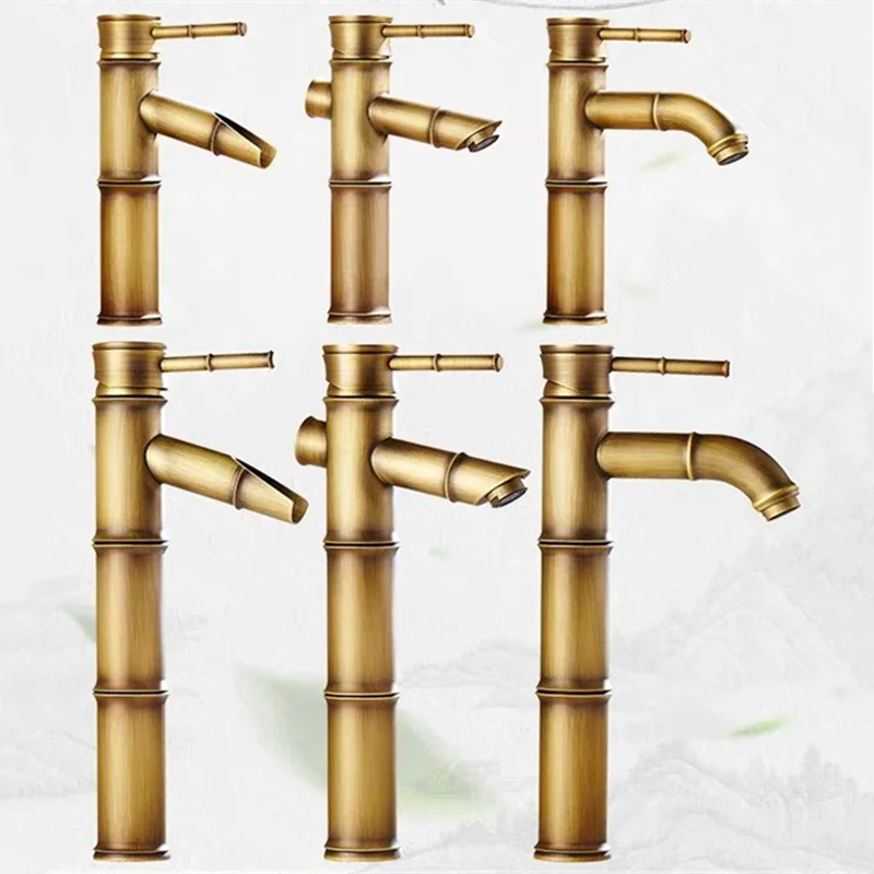 Basin Faucets Antique Copper Single Hole Waterfall Bathroom Faucet Bamboo Joint Type Cold Hot Water Basin Mixer Taps Torneira