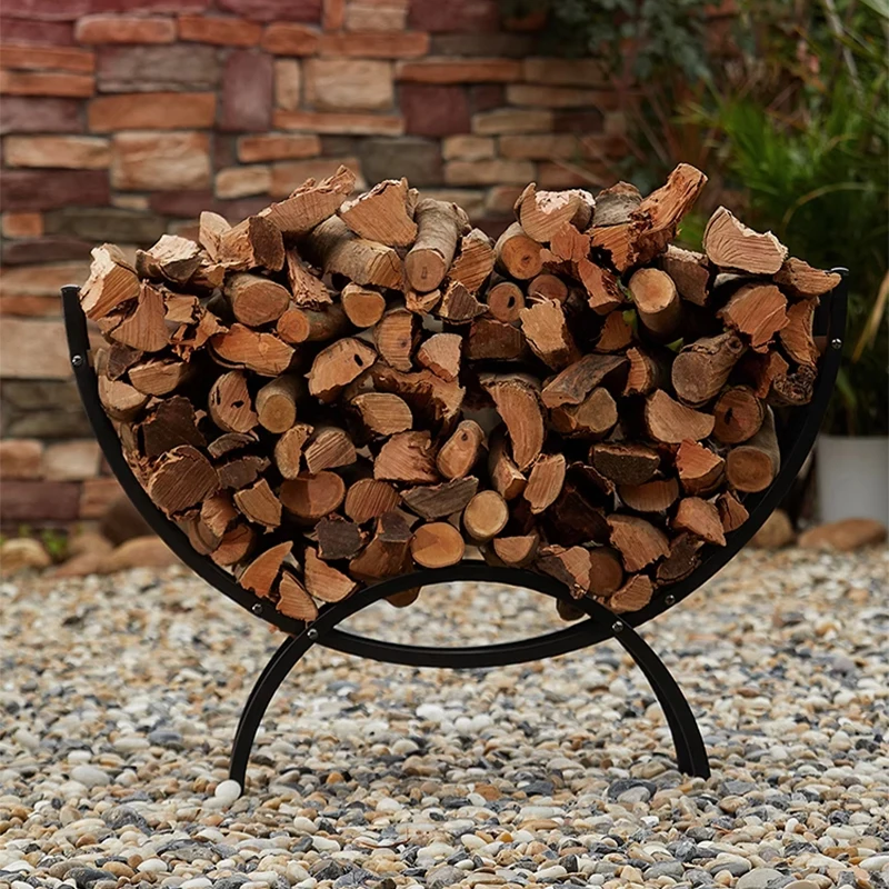 Household Wrought Iron Firewood Log Rack, Fireplace Wood Storage Holder for Indoor & Outdoor Firewood Stacking