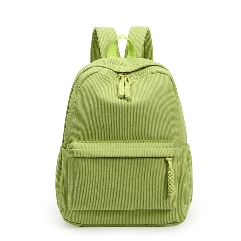 Lightweight Corduroy Backpack Large Capacity Japanese Style Students School Bag Adjustable Shoulder Straps Solid Color