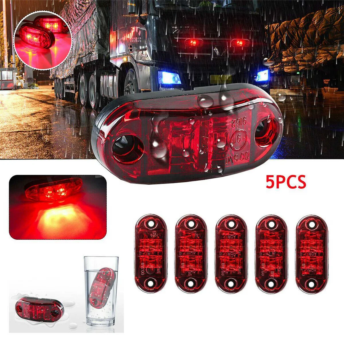 5Pcs Red LED 2.5Inch 2 Diode Light Oval Clearance Trailer Truck Side Marker Lamp