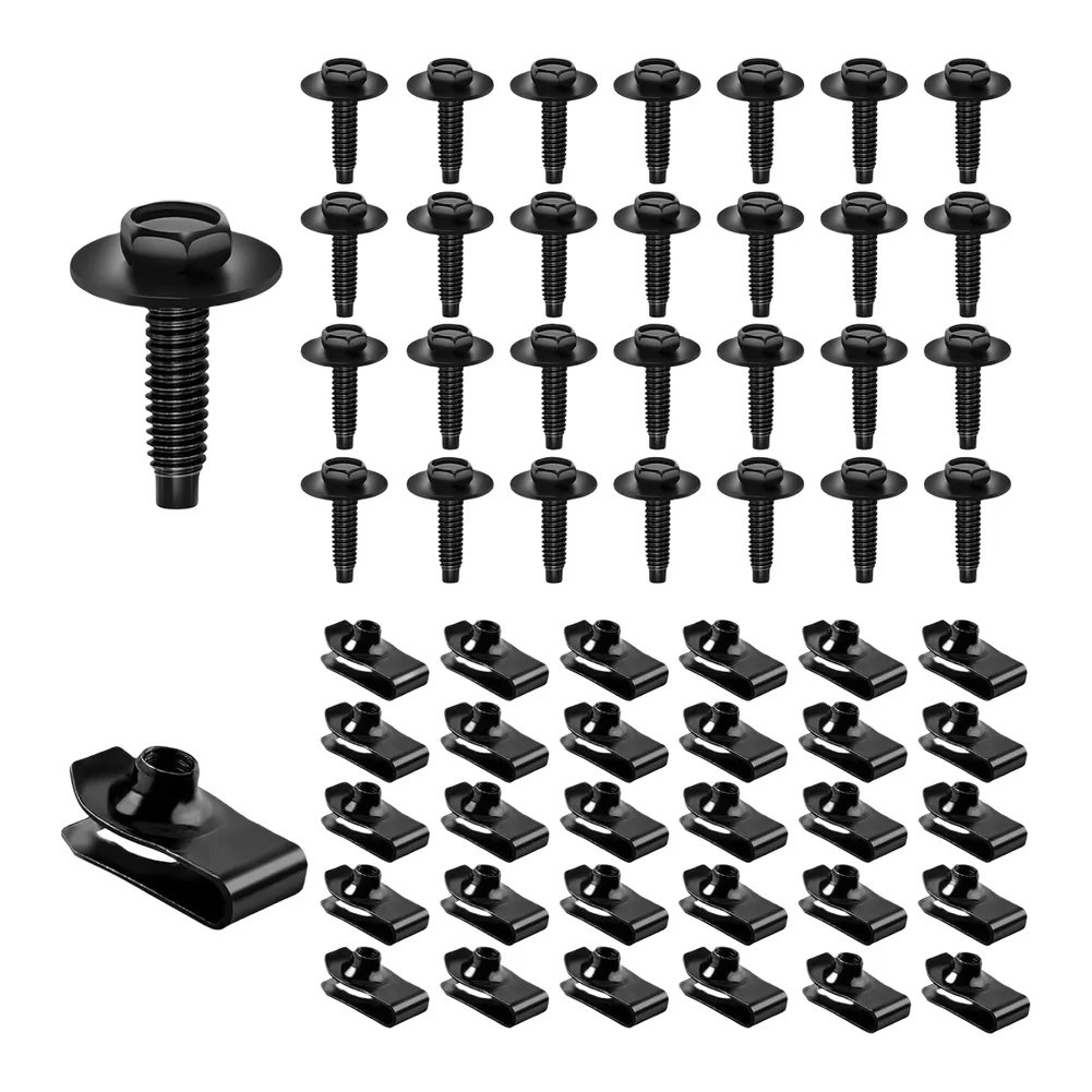 50PCS Automotive Fastener Kit with 25 Hex Head Bolts and 25 U Nut Clips for Car Repair Door Trim Bumper Engine Cover