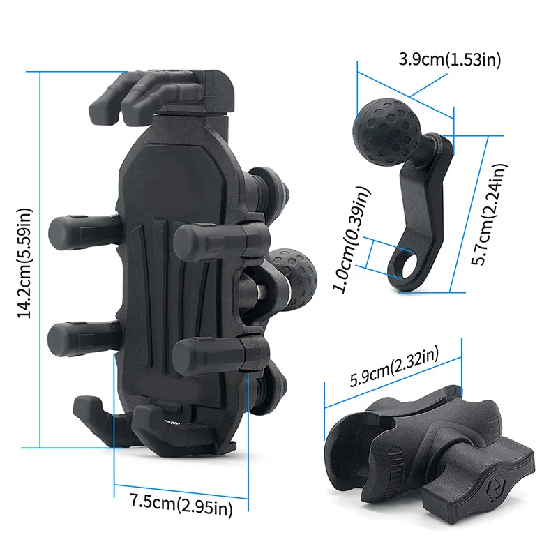 Upgraded Aluminum Alloy Motorcycle/E-Scooter Phone Mount with Shock Absorption – Outdoor Mirror-Mount Version