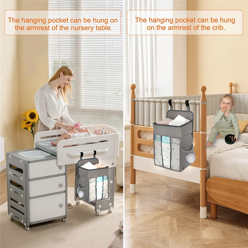 A63T-Baby Hanging Diaper Stacker Changing Table Organizer-Nursery Caddy For Cribs Playard