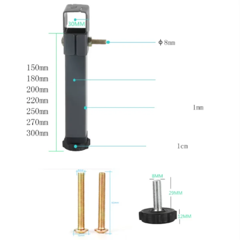 Adjustable Height Clamp Tube Leg Metal Square Bed Riser Table Legs for Tatami Bed Frame Fixed Support Foot Screw Hardware