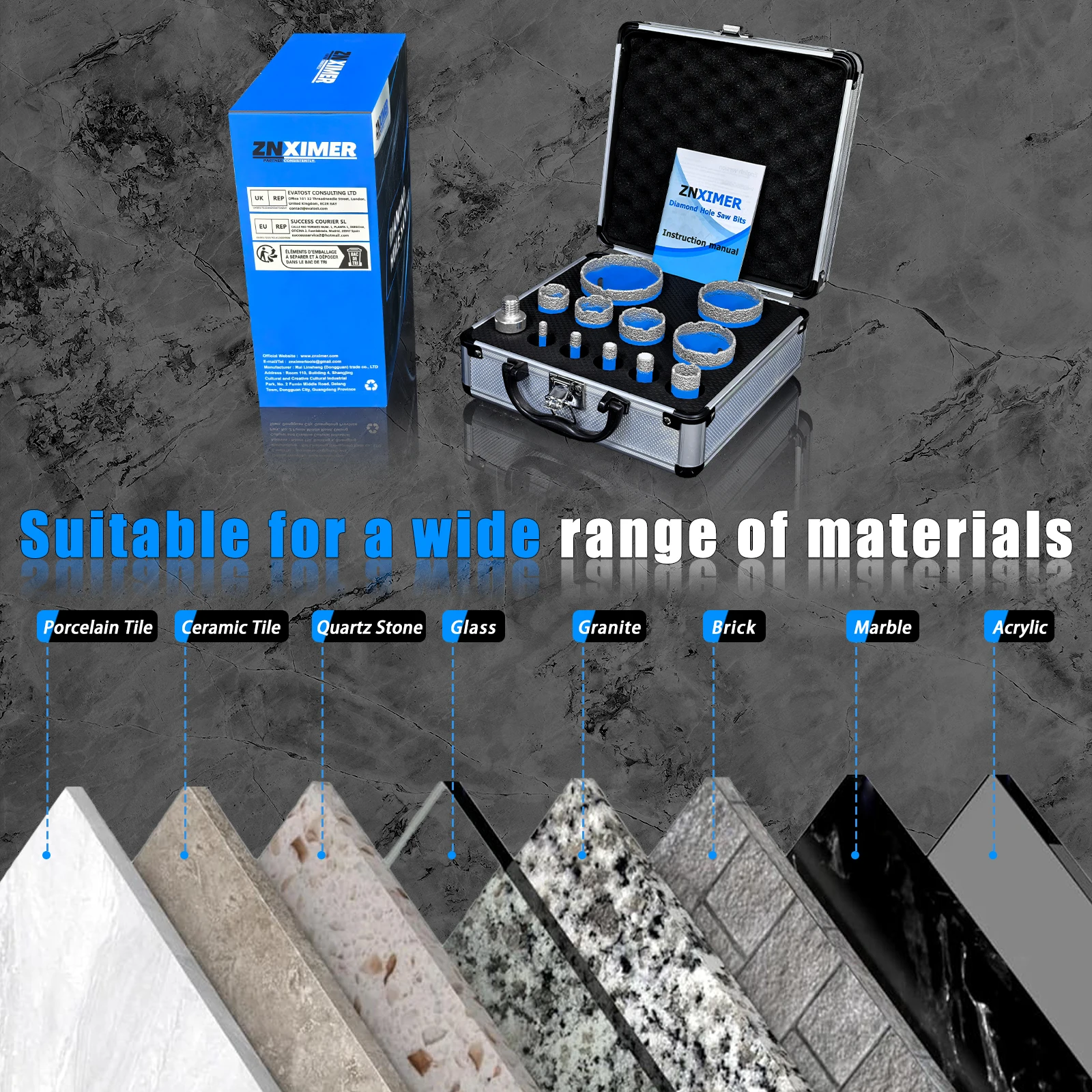 12PCS M14 Thread Diamond Dry Drill Bit Vacuum Brazed Drilling Core Bits Set Porcelain Tiles Crowns Granite Marble Hole Saw Tools