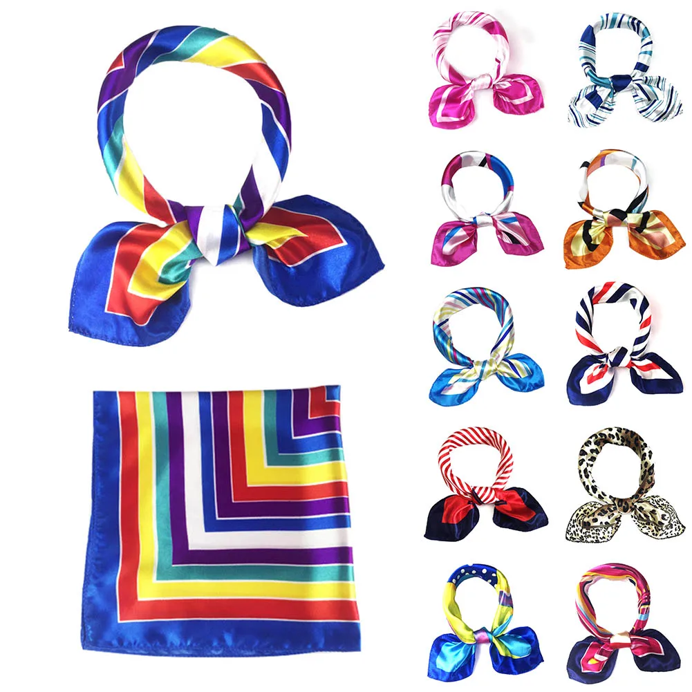 Small Stain Silk Scarf Women Summer Sunscreen Neck Scarves Solid Fashion Print Silk Scarf Striped Headband Handle Bag Ribbon