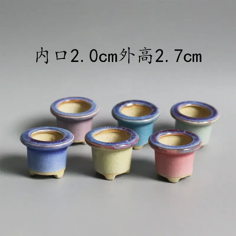 6pc Coarse Pottery Semi Glaze Mini Fleshy Flowerpot Mini Pot Pocket Green Plant Home Decoration Thumb Flowerpot With Hole