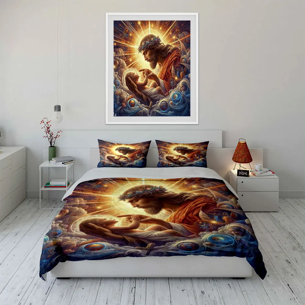 Sacred radiant scene of compassion Pattern Duvet Cover Set Digital Print Colorful Polyester Bedding with Zipper Closur for gifts
