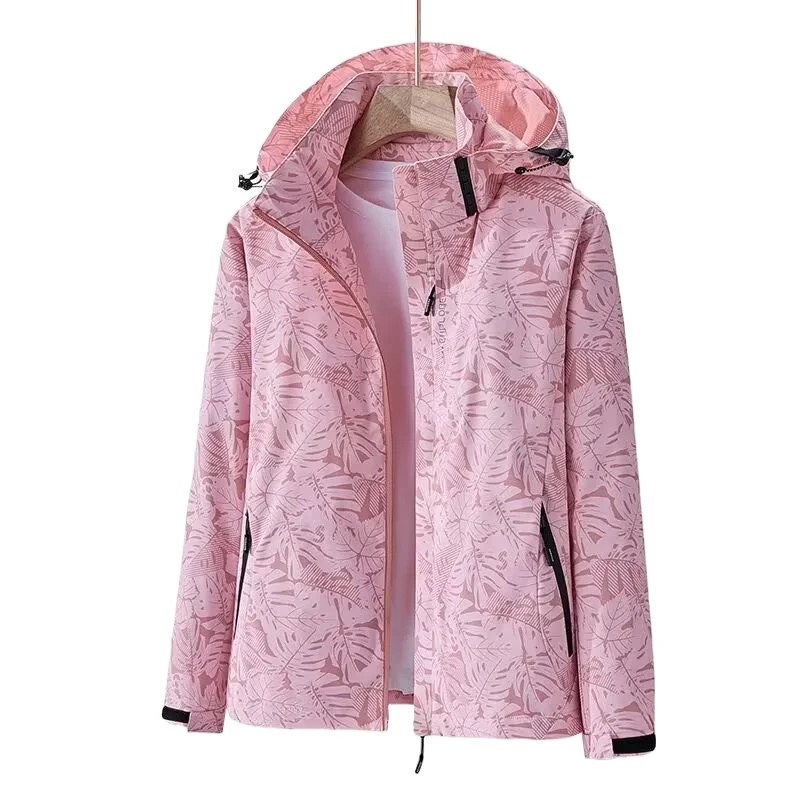 2026 Spring/Fall Hooded Outdoor Casual Maple Leaf Camouflage Windproof Jacket for Women,Mountain Windproof Female Hiking Jackets view 4