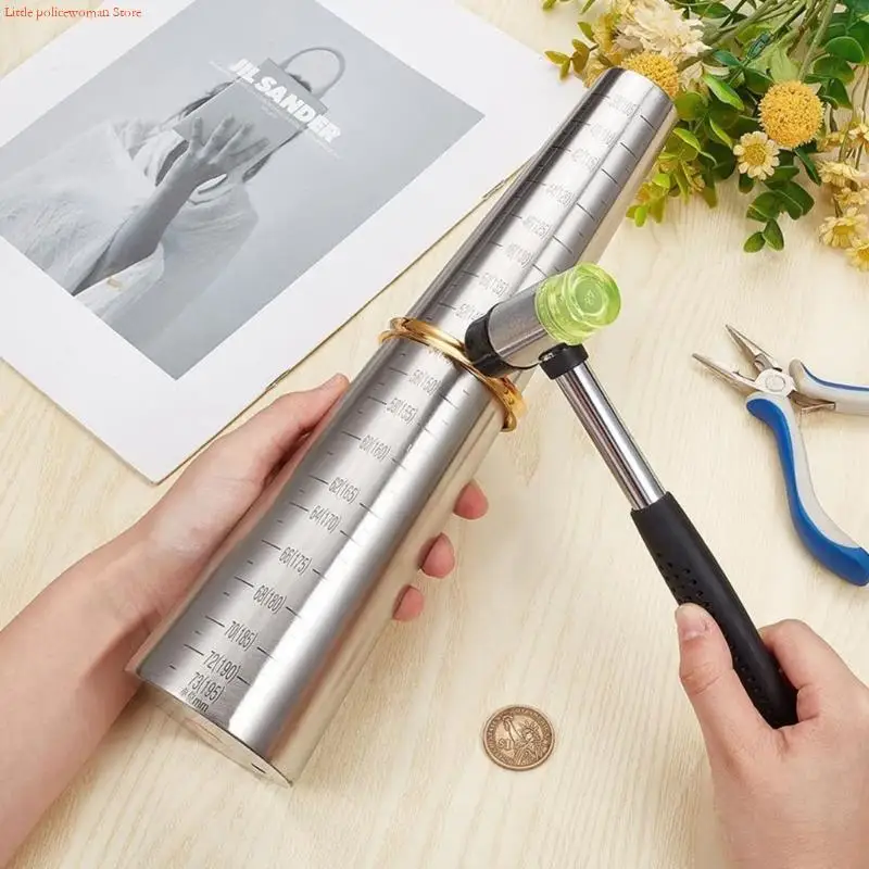 

F92D Professional Jewelry Repair Set Adjustable Bracelet Mandrel with Hammer and Ruler Bracelet Measurement Tool for Jewelry