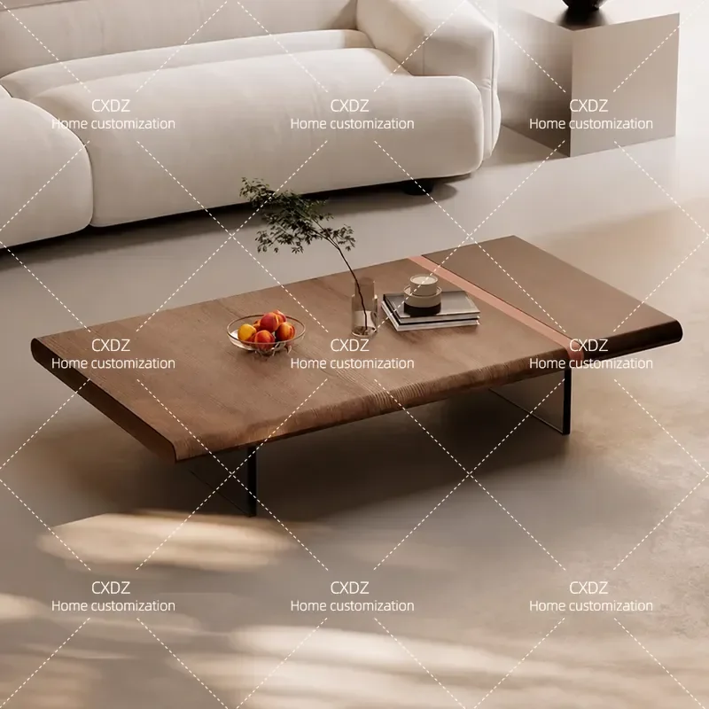 Wabi Sabi Minimalist Stainless Steel Coffee Table Smoked Wood Retro Rectangular Living Room Home Art High End Furniture