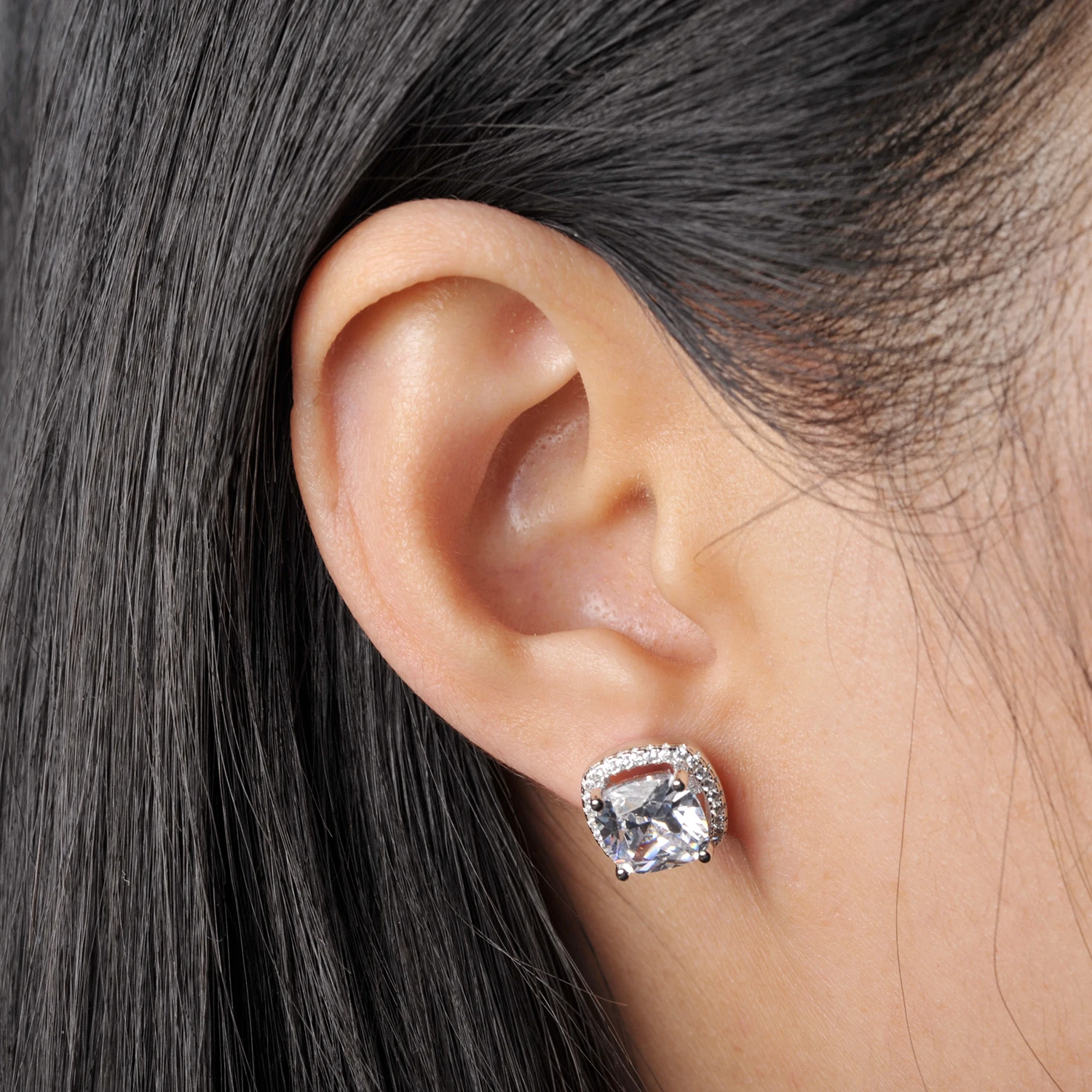 POTIY Total 5.85ct Halo Princess Cut Simulated Diamond CZ Stud Earrings 925 Sterling Silver for Women Daily Gift for Her