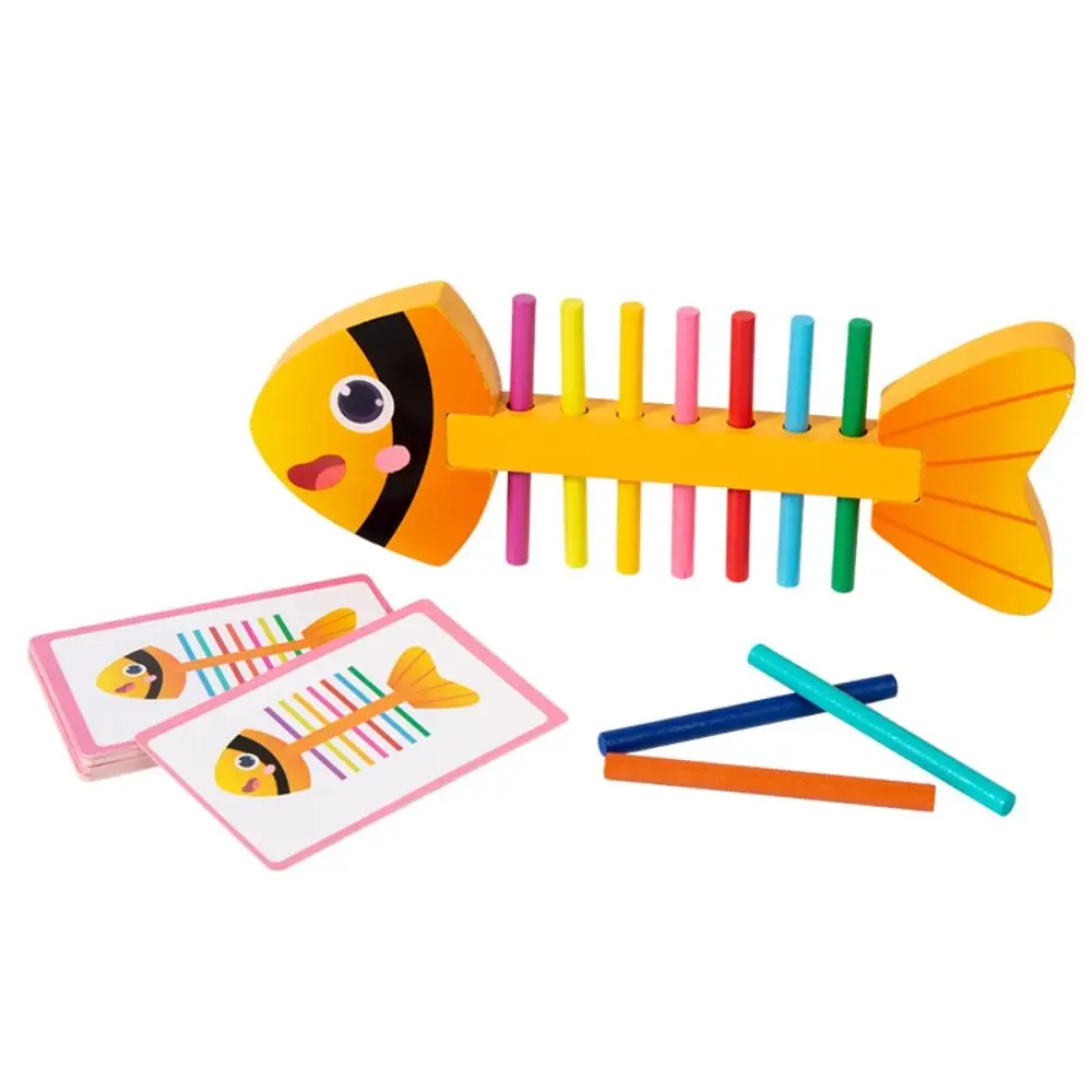 Creative Wooden Montessori Color Sort Fine Training Puzzle Toy Fish Shape Early Education Parent- Interactive Toy
