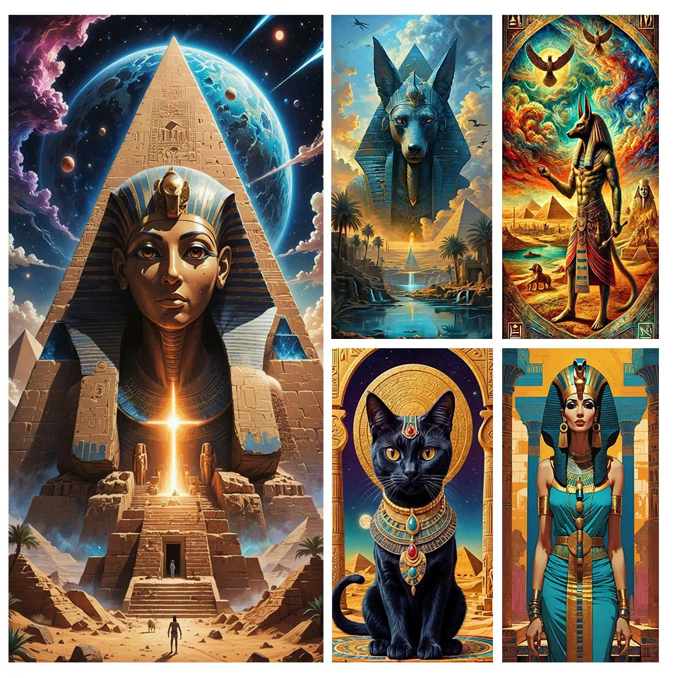 Egyptian Pharaoh Diamond Painting cat 2025 Cross Stitch Egyptian Godness Bastet And Anubis God Full Diamond Mosaic Rhinestones