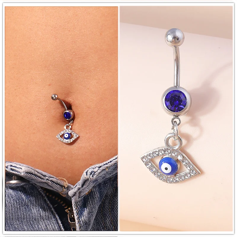 Aihua Böhmen Hamsa Hand baumeln Nabel Ring Chirurgenstahl türkische glückliche blaue Augen Bauchnabel Ring Piercing Ombligo Körperschmuck – Detail 4