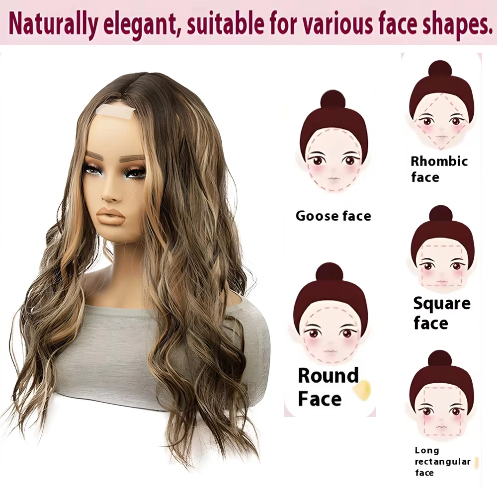 4*4 peruca de fechamento de renda para mulheres longo encaracolado ondulado peruca de renda 26 "synthetic destaque chocolate marrom perucas de cabelo festa diária dia das bruxas