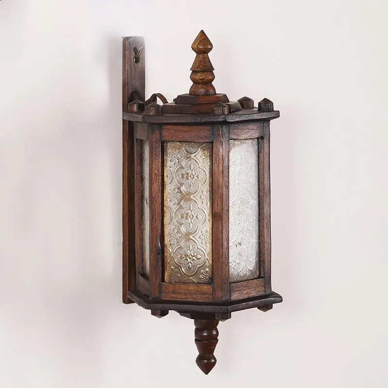 

Thai solid wood vintage wall lam lamp new Chinese bedside lamp living room bedroom staircase hallway wall lamp