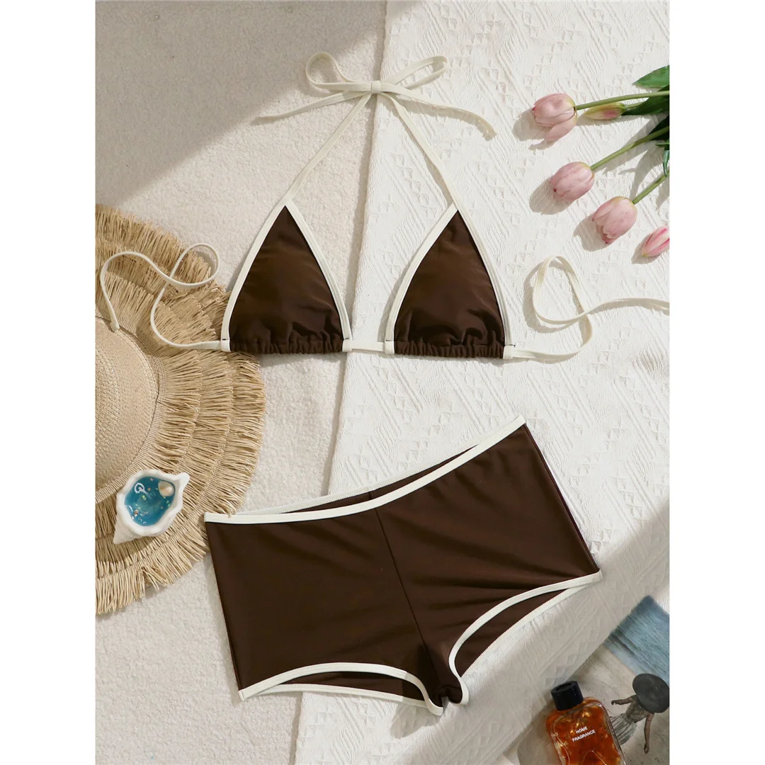 Sexy Splicing Neckholder-Shorts Bikini Damen Badeanzug Zweiteiliger Bikini-Set mit Polsterung Badebekleidung Badeanzug V8132 – Detail 6