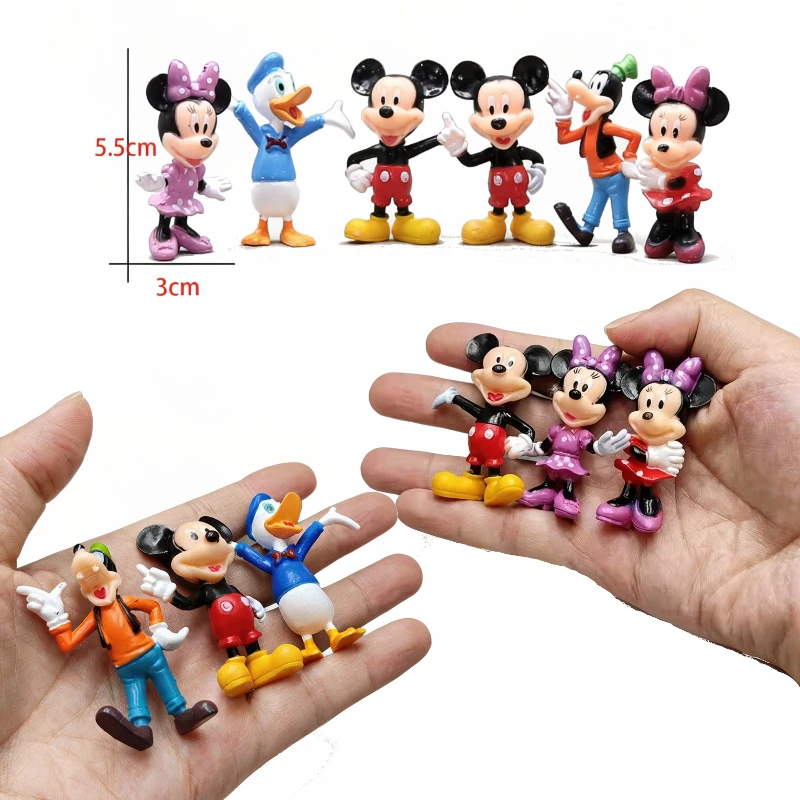 

6cm Disney Mickey Mouse Action Figures 6pcs/lot Cute Anime Minnie Donald Duck Pvc Statue Decoration Productos Ornaments Gift Toy