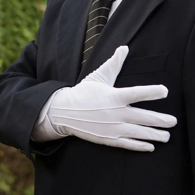 1 par guantes LICRA blanco y negro para adultos, guantes formales para disfraz policía, protector esmoquin, uniforme inspección joyería Mit