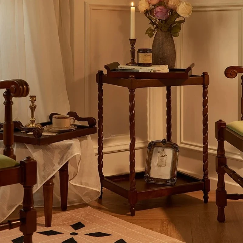 

Французский винтажный приставной столик из массива дерева, художественная подставка для дивана, передвижной поднос, напольный шкаф для хранения, элитная декоративная полка