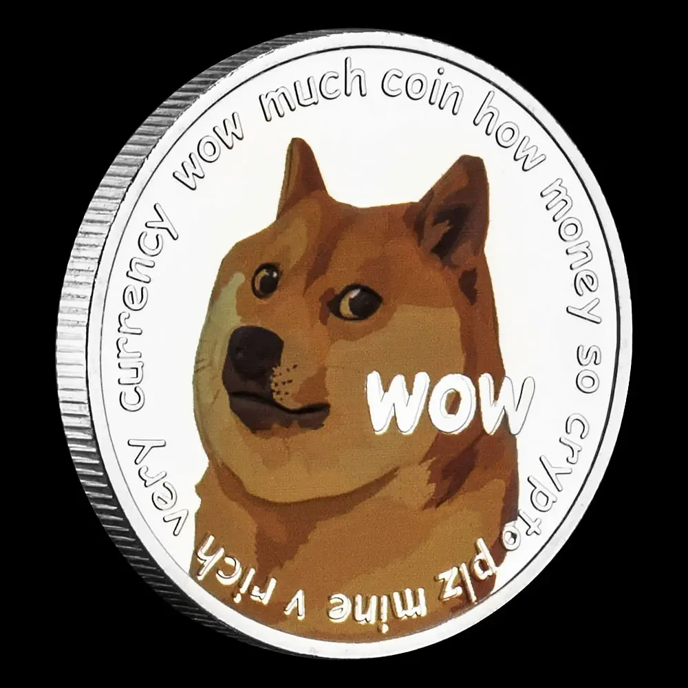 هدية مقتنيات عملات تذكارية مطلية بالذهب والفضة بنمط WOW Dogecoin إلى القمر