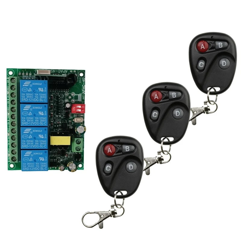 

Universal Wireless Remote Control Switch AC110V 220V 230V 4CH relay Receiver Module With 4 channel RF Remote Transmitter