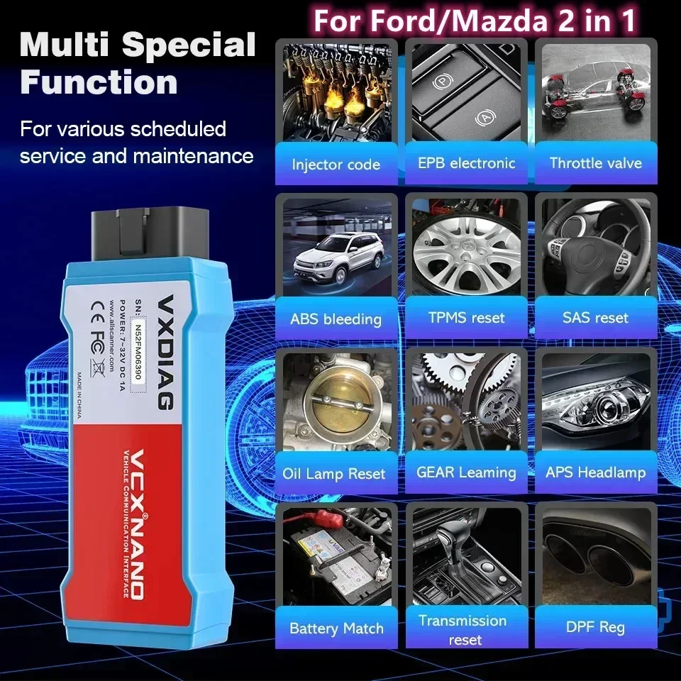 VXDIAG VCX NANO For Ford/Mazda 2 in 1 IDSV129 J2534 ECU Programming Coding OBD2 scanner programmer diagnostic tools