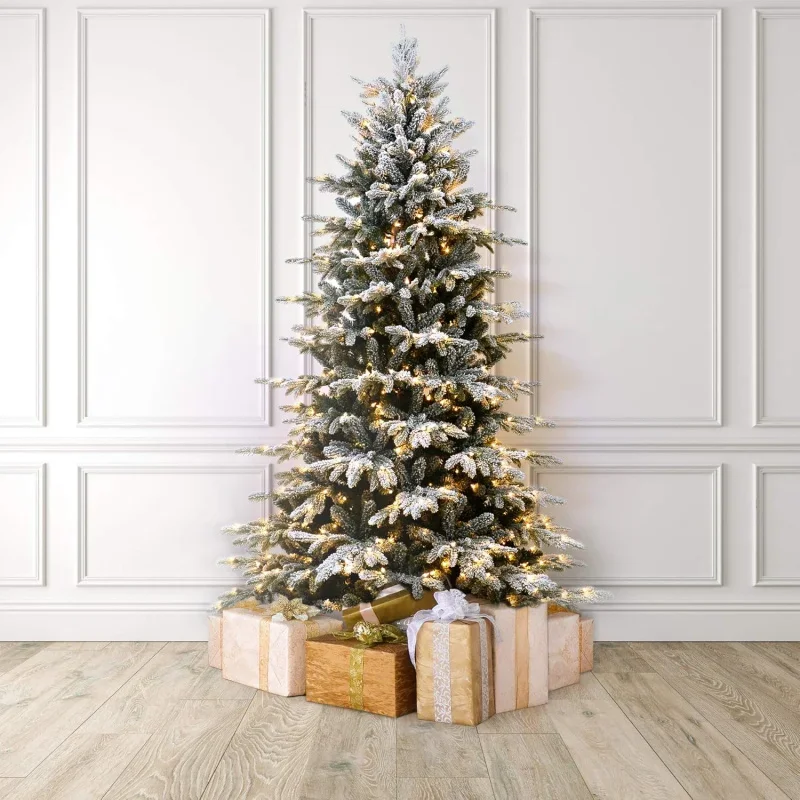 

Flocked Natural Pine Pre-Lit Artificial Christmas Tree, 7.5 ft, Clear White Lights