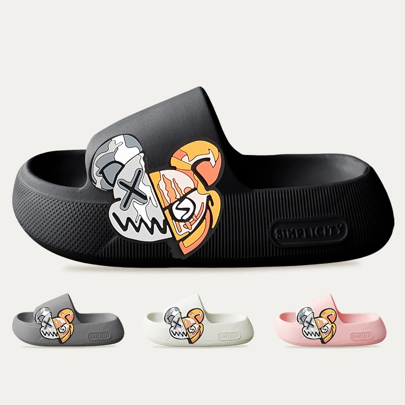 Mo Dou Summer Slippers Cool Bear Sticker Thick Sole Soft Women Sandals Bathroom Beach Indoor Outdoor Men\'s Slides Non Slip