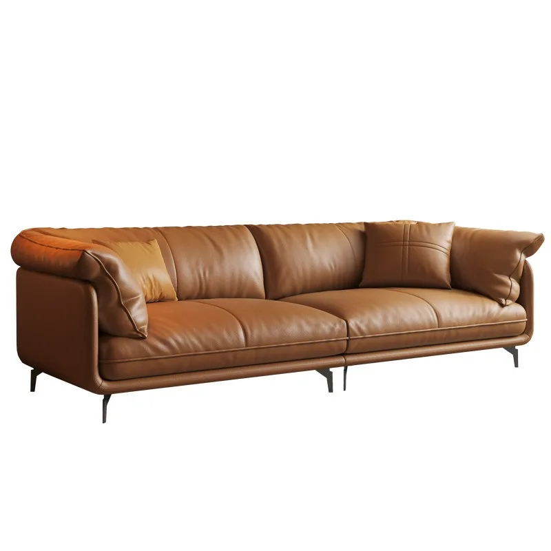 

Foshan minimalist hug sofa, down leather sofa, living room princess with feet straight row first layer cowhide sofa