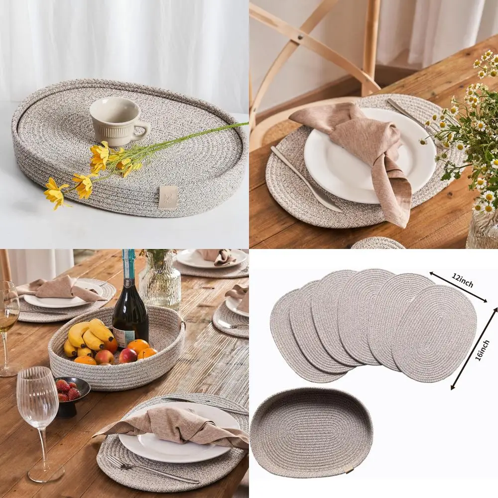 

Набор овальных тканых салфеток в стиле бохо в фермерском доме — деревенский декор обеденного стола, моющийся и ручной работы для кухни